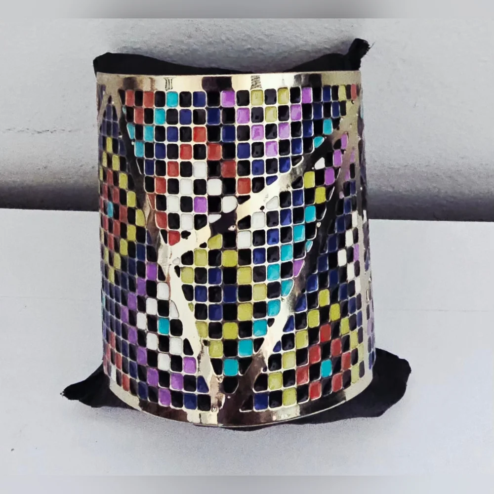nOir Signed Colorful Mosaic Cuff Bracelet
